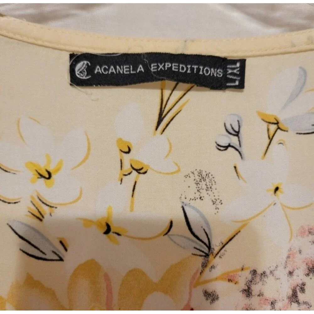 Acanela Expedition Women's Floral Wrap Midi Raffledi Dress Flutter Sleeve Size L